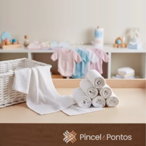 Fralda de Passeio Branca para Pintar e Bordar com Barra de 13 cm e Overlock Valletex